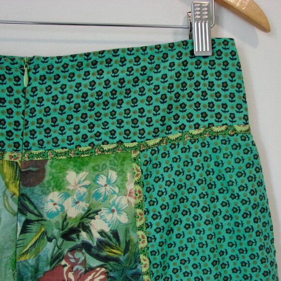 Green Floral Summer Midi Skirt Sequins Beads Cotton Made in France Size Medium - Picture 13 of 13